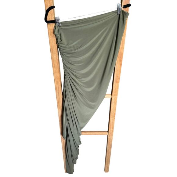 Norma Kamali Strapless Diana Ruched Dress Stretch Midi Olive Green Size XL - Picture 4 of 13